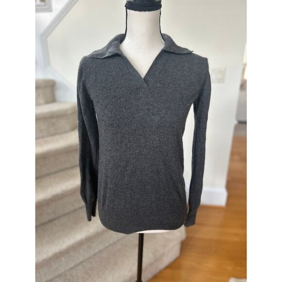 Saks Fifth Ave Charcoal Grey Cashmere Johnny Collar Long Sleeve Sweater - Picture 1 of 6